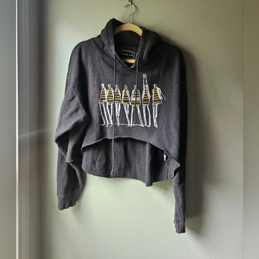 Donald Robertson Black Cropped High Low Hoodie Sweatshirt Large